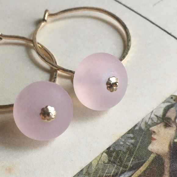 Rose Quartz Hoop Charms, Gold Filled, Feminine Jewelry - Picture 5 of 8
